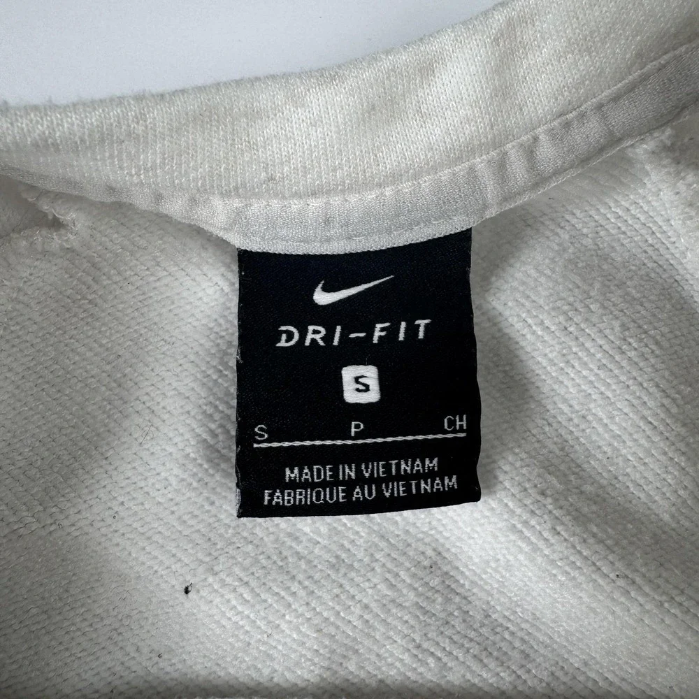 Nike Dri-FIT Pullover Womens Small Gray Glitter Swoosh Spell Out Logo Sleeve